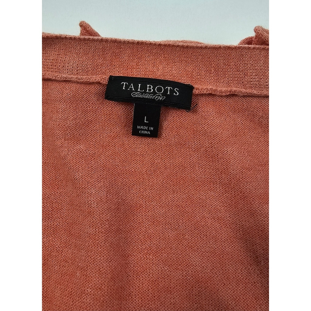 Talbots Wool Blend Sweater Ruffled Coral Button Up Large - Picture 6 of 8